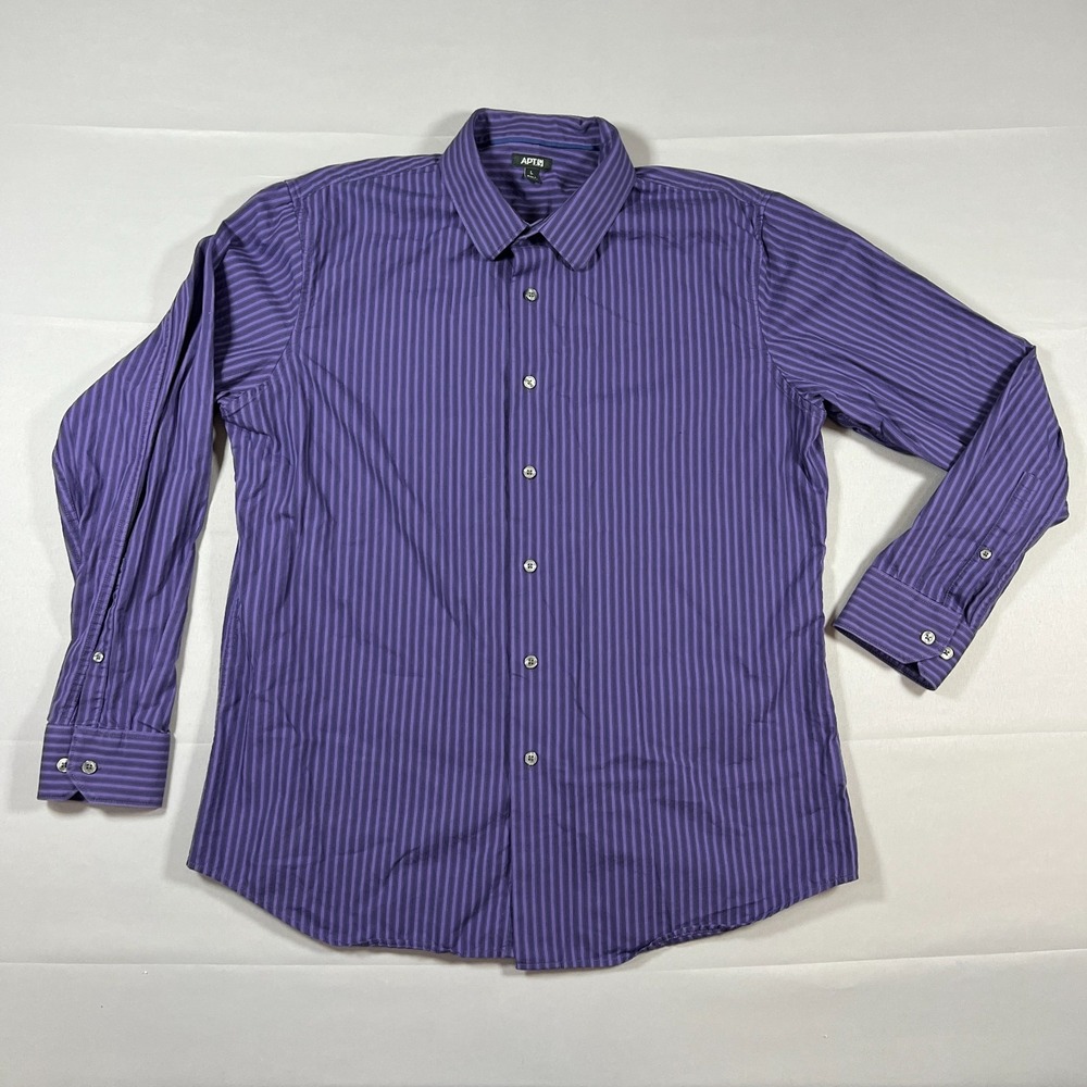 Apt. 9 Button Up Shirt Mens L Purple Black Striped Cotton Spread Collar Casual
